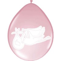 Luftballon "Storch + Baby" rosa 30 cm