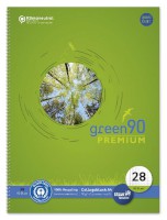 Collegeblock Green, 90 g/qm, DIN A4, kariert mit Rand innen/außen, 80 Blatt