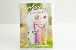 Einladungskarte Postkarte zum Kindergeburtstag "Mädchen mit Pferd" 8er Beutel